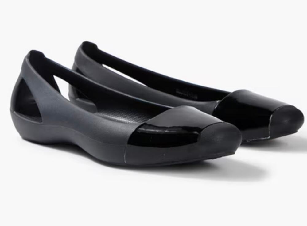 Crocs 'Sienna' Women's 7 Shiny Panel Square Toe Comfort Ballet Flat Black